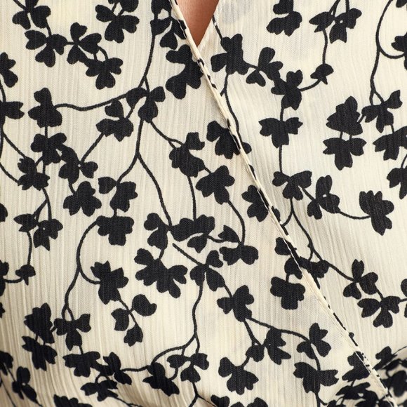 Cream Print Pleated Sleeve Bodysuit - Picture 6 of 9